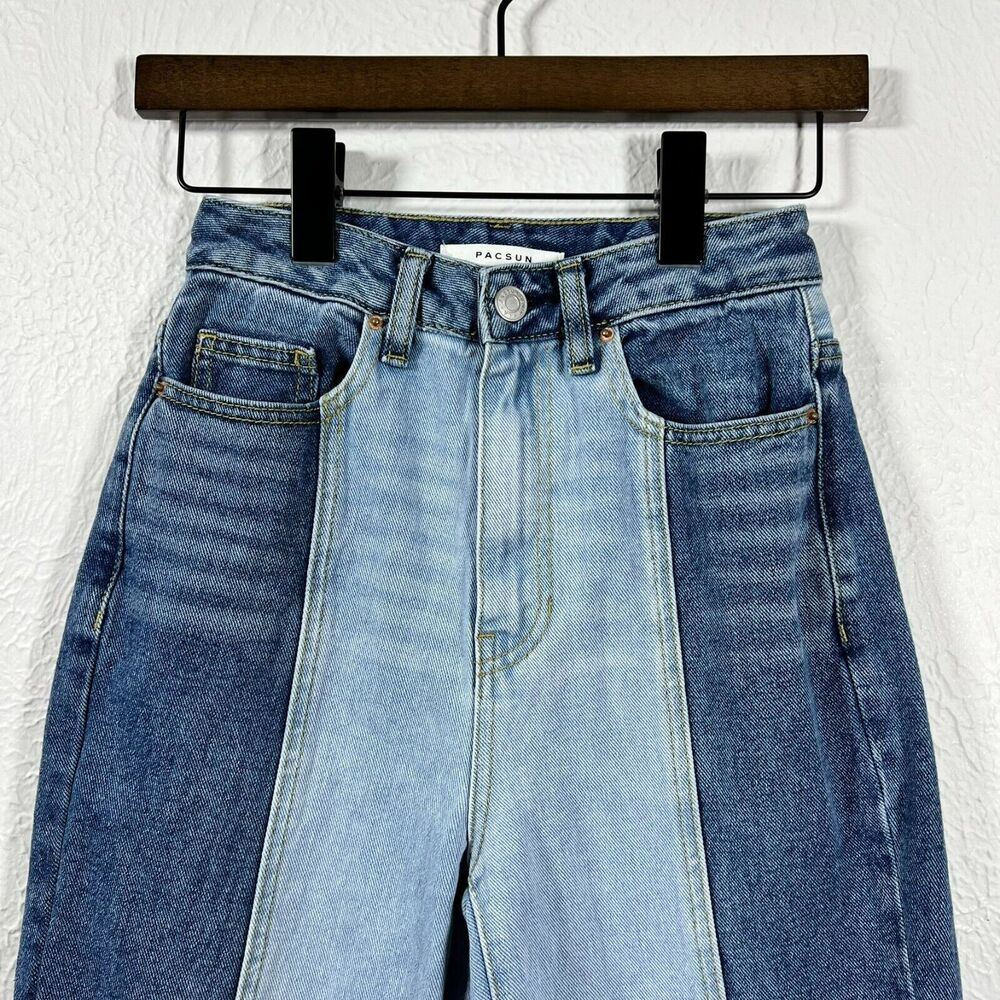 PacSun 90s Eco Two-Tone High Rise Colorblock Patch Boyfriend Jeans Women's 24 - Picture 5 of 15